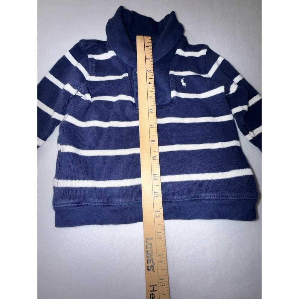 Ralph Lauren Baby Boys Cotton Shawl Collar Sweater Size‎ 18M Blue White Pony